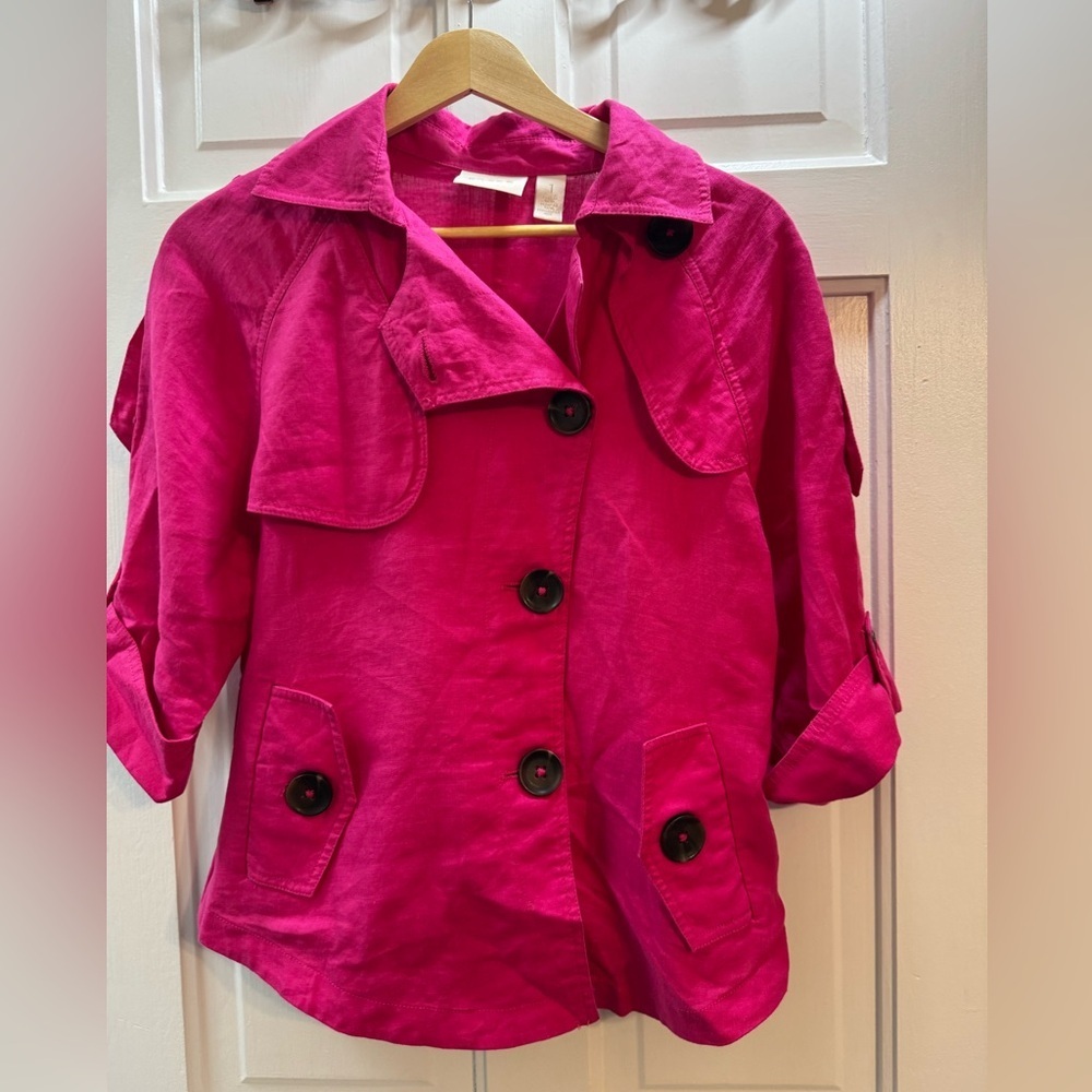 Chico’s Size 1 (US M) 100% Linen Pink Jacket Top Lightweight